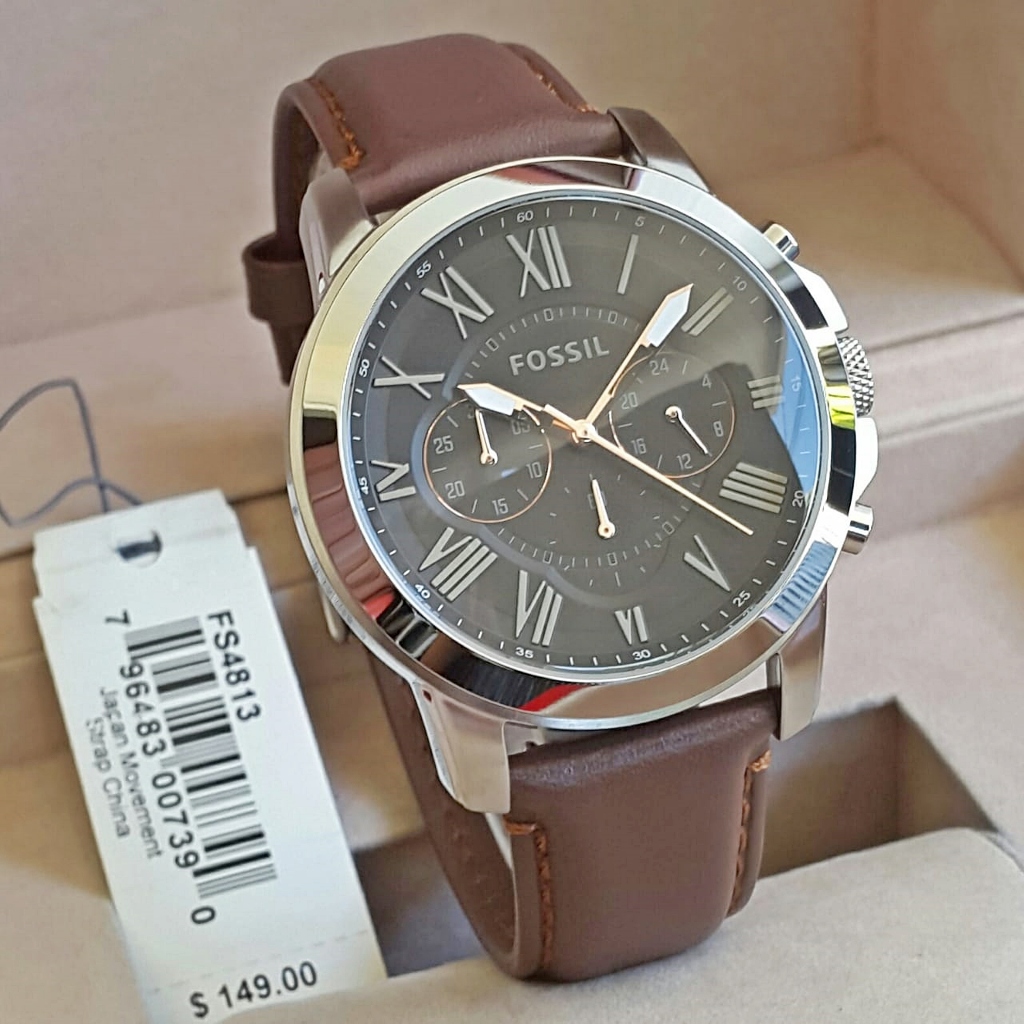 Jam Tangan Pria FS Gr**t FS4813 Chronograph Silver Dark Brown Leather