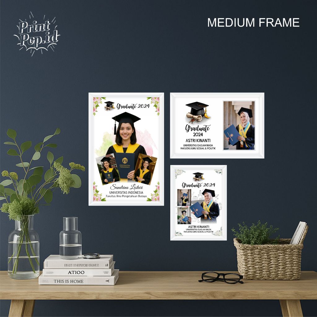 Cetak Foto Wisuda + Frame Kayu 12R / 12RS / 16RS | Bingkai Foto Kenangan Sekolah | Hiasan Dinding De