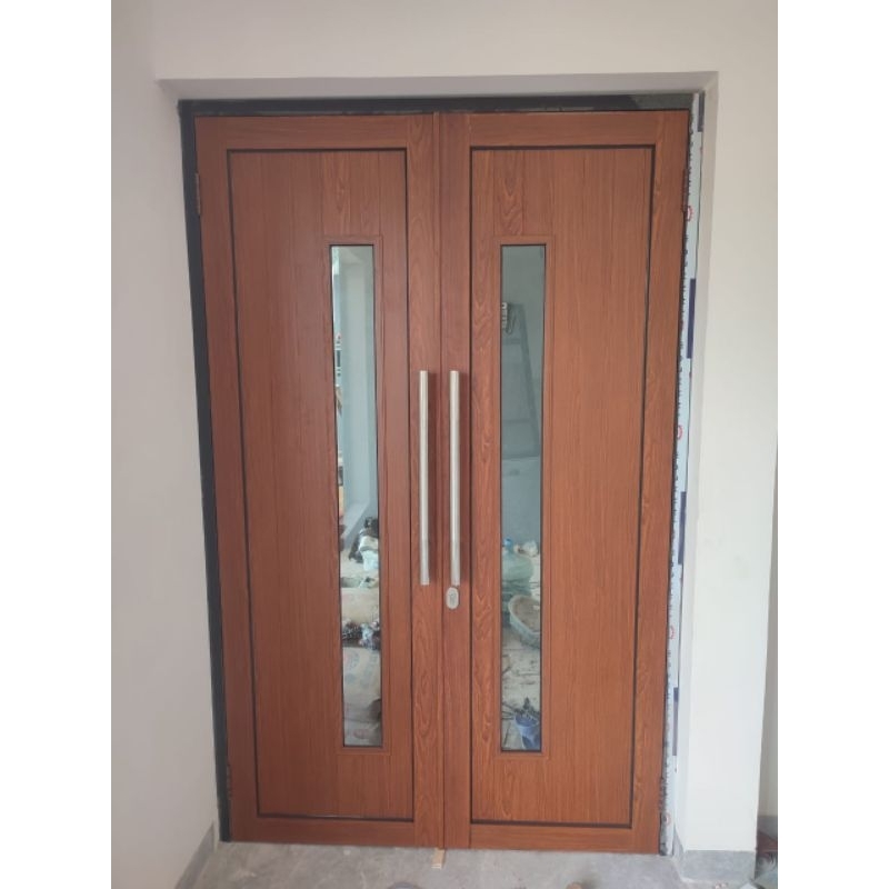 Pintu Aluminium Spandrel Double Urat Kayu