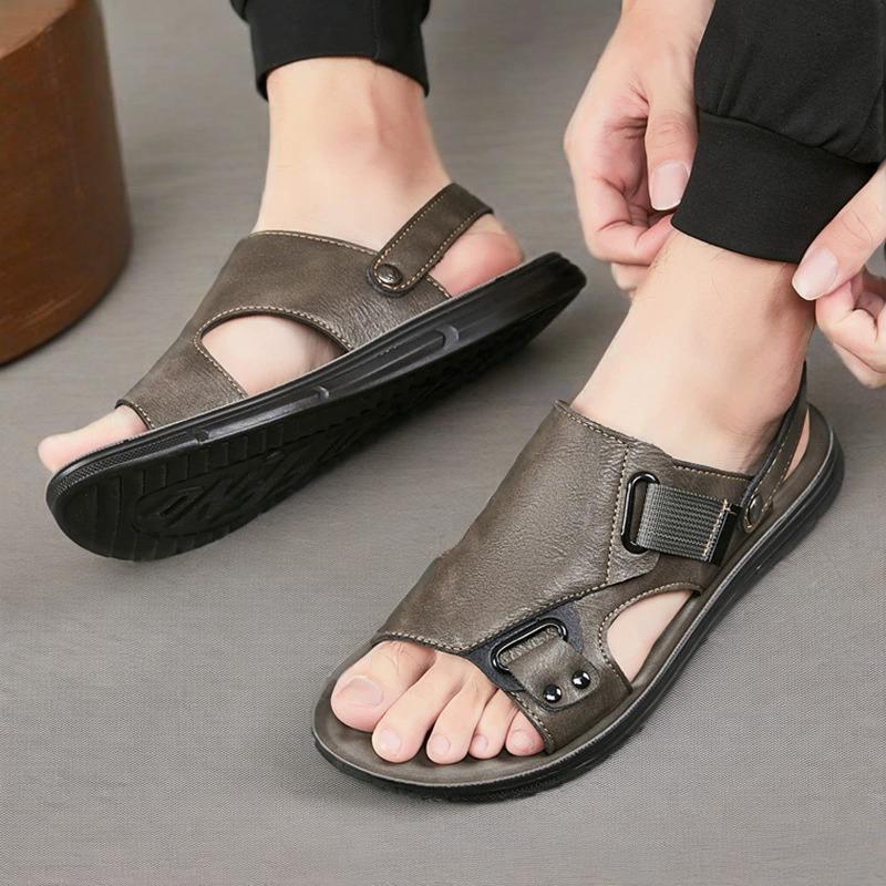 promo sandal pria kulit asli stylish - pengunci klasik vintage - sandal casual pria - sandal pria