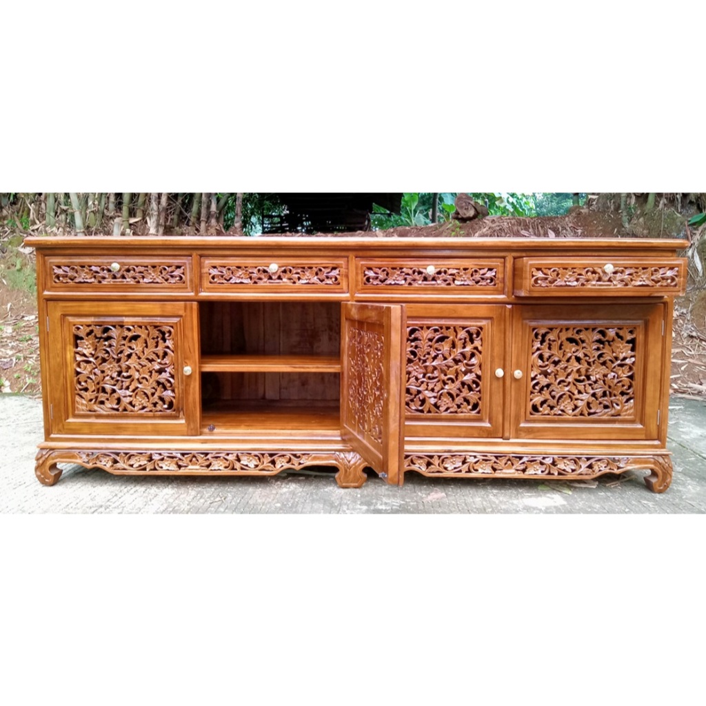 BUFET PALEMBANG UKIR KAYU JATI BUFFET NAKAS MEJA TV UKIRAN JEPARA/ LEMARI BUFET PALEMBANG KAYU JATI