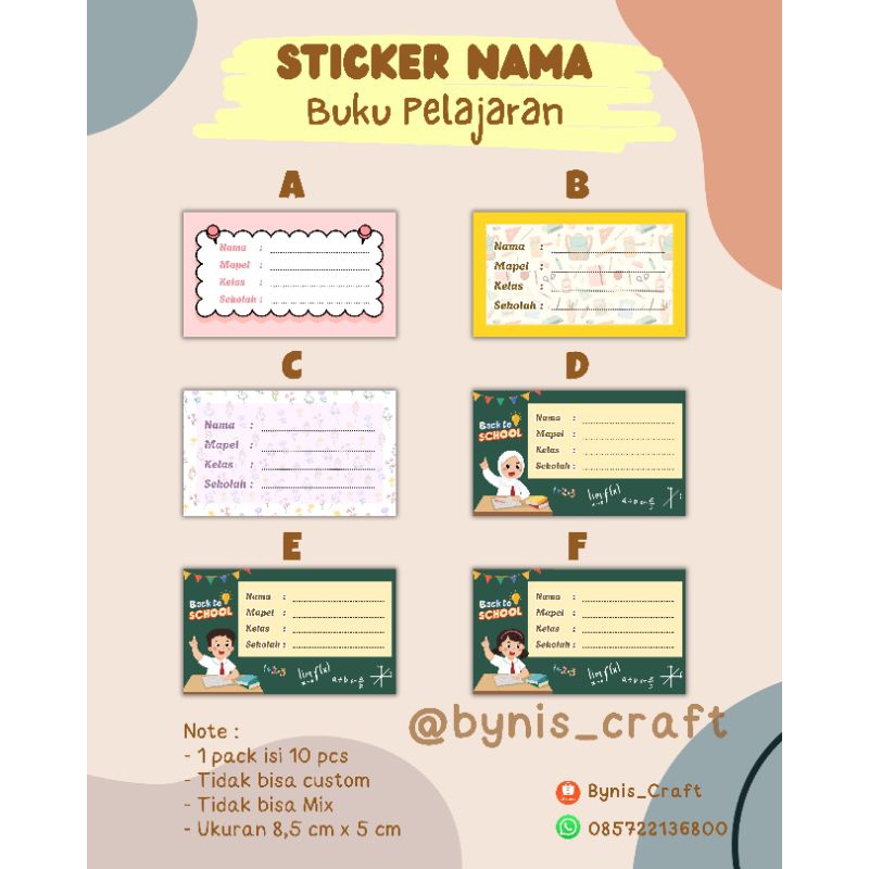 

STICKER NAMA BUKU PELAJARAN | LABEL BUKU PELAJARAN
