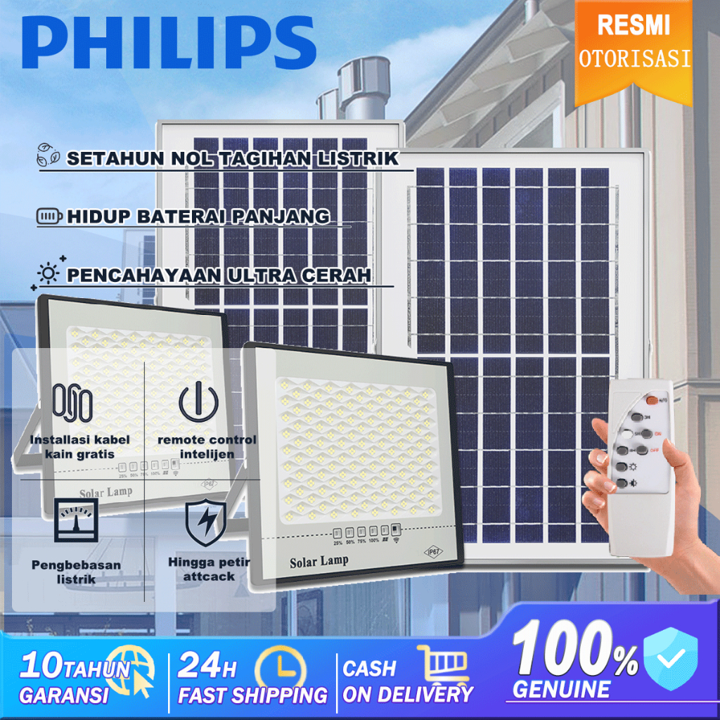 PHILIPS Lampu Solar LED Super Terang Sensor Cahaya Waterproof Remote Untuk Taman Outdoor Lampu tenag