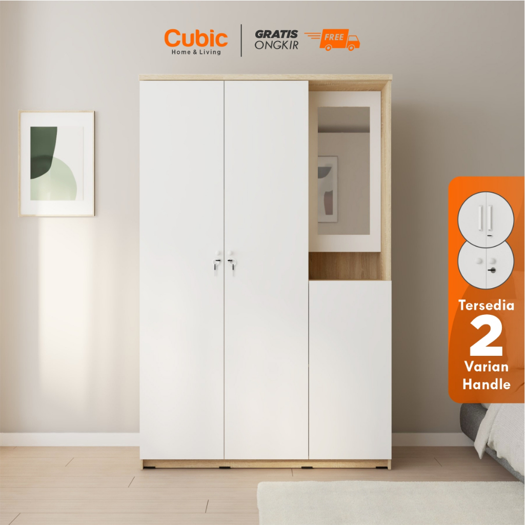 Cubic Lemari Pakaian Cermin Minimalis 3 Pintu / LUNA LPM 301