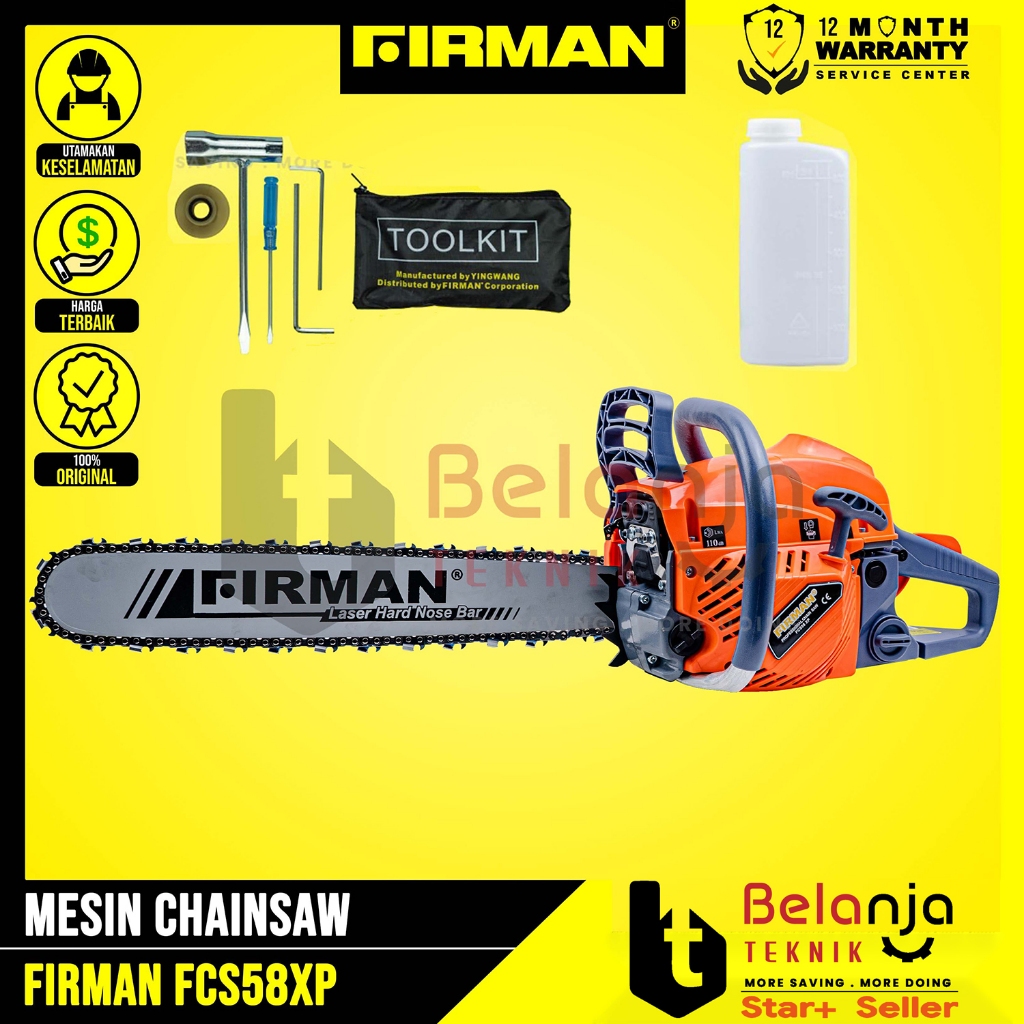 Mesin Potong Kayu FIRMAN FCS 58 XP Chainsaw 22 Inch Bertenaga 51.6 cc 2.1 kW Bar 22 Inch Performa St