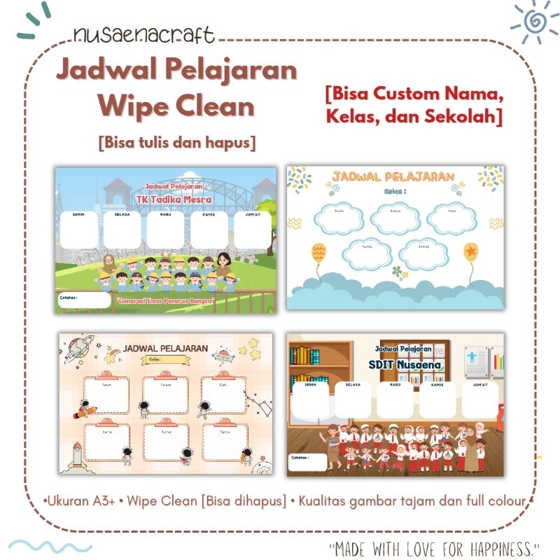 

nusaena craft - Poster Jadwal Pelajaran, Bisa tulis dan hapus- FREE SPIDOL WIPE AND CLEAN