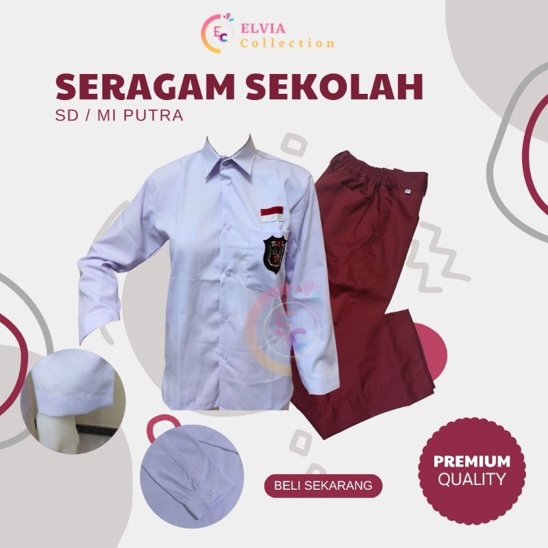 Elvia - Baju Merah Putih SD Panjang Putra - Seragam Merah Putih SD MI  - Baju Putih SD Manset Putra