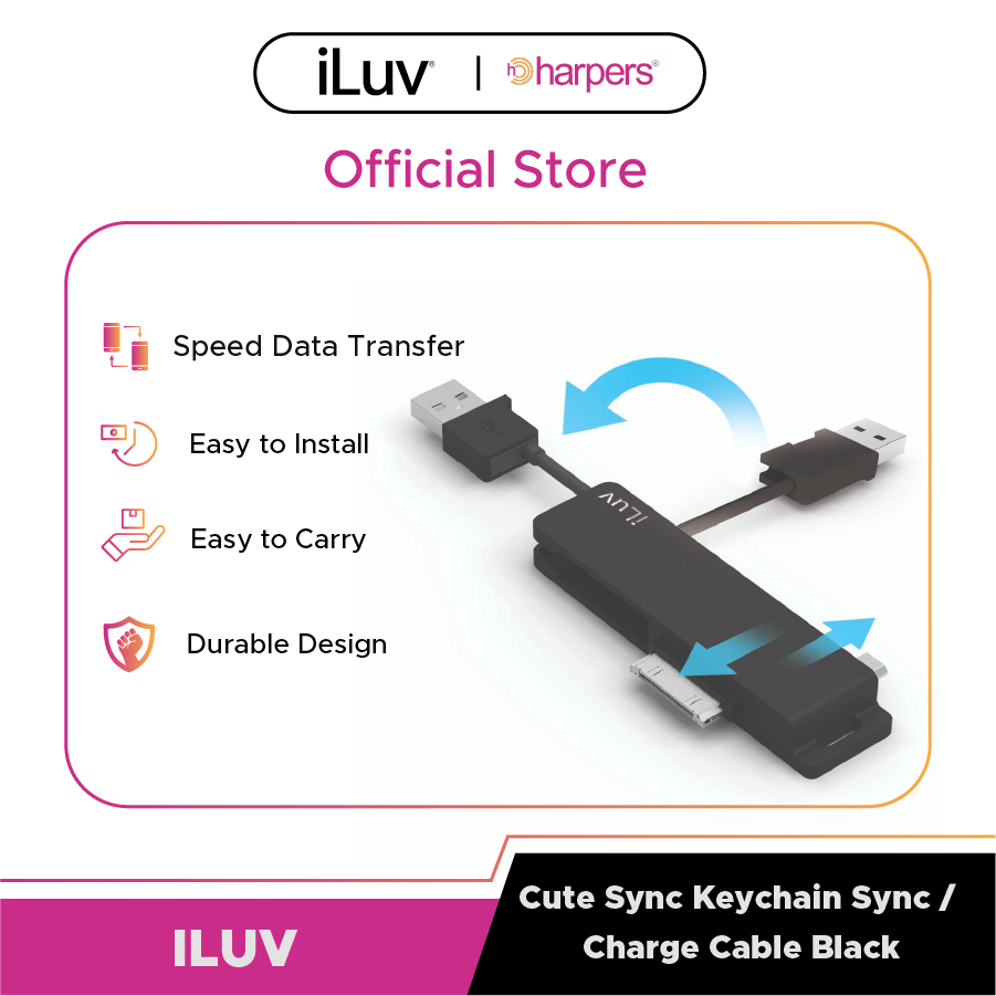 ILUV Cute Sync Keychain Sync / Charge Cable Black