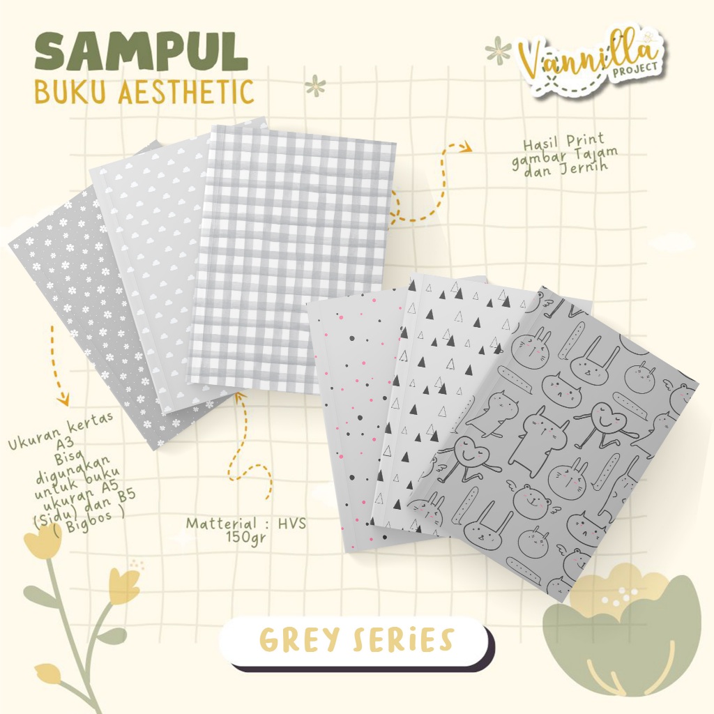 

8 Lembar Sampul Buku Aesthetic A5 & B5 Grey Abu Abu Series Vannilla Project