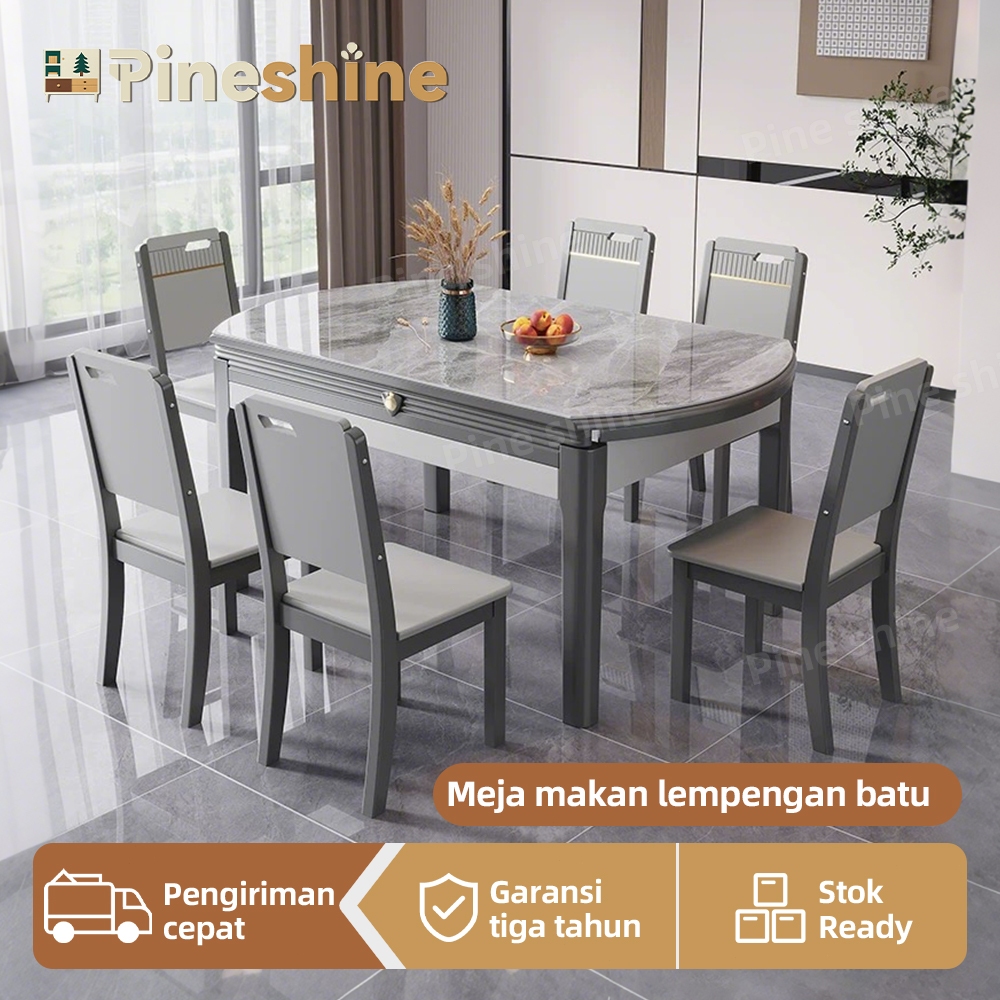 Pineshine Meja makan pelat batu kayu solid /1.2,1.35,1.4meters/kaki abu-abu dan hitam/Meja marmer/Bi