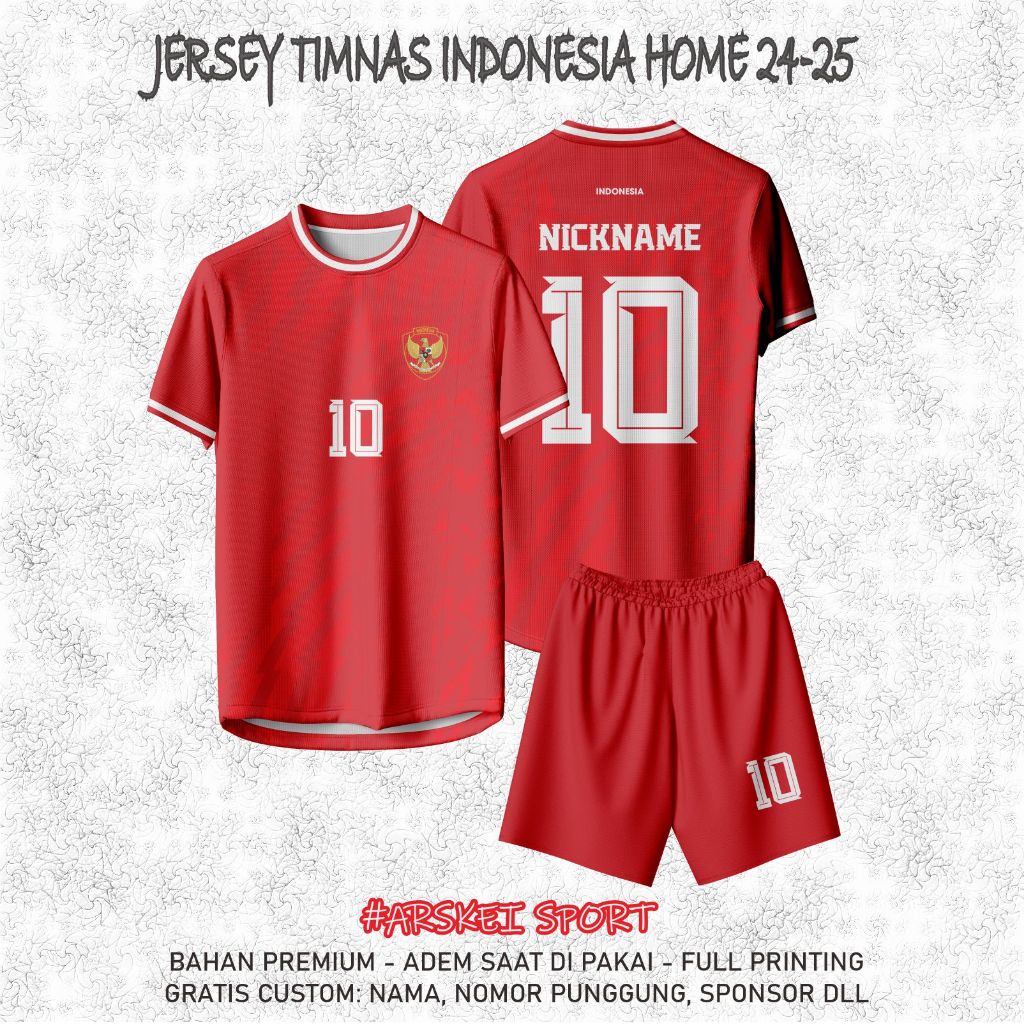 Jersey Bola Jersey Futsal TIMNAS INDO 2024 2025 Tersedia Ukuran Anak & Dewasa Full Printing Gratis C