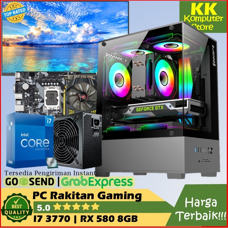 Pc Rakitan Gaming Core i7 3770 | Rx 580 8GB| Ram 16GB| Ssd 256GB [ Pc Only / Fulset Monitor ]