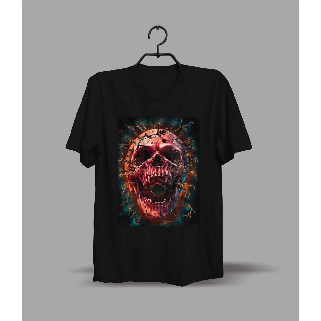 BAHRINGGO - BAJU KAOS PRIA DESAIN TENGKORAK MERAH KATUN COMBED 24S