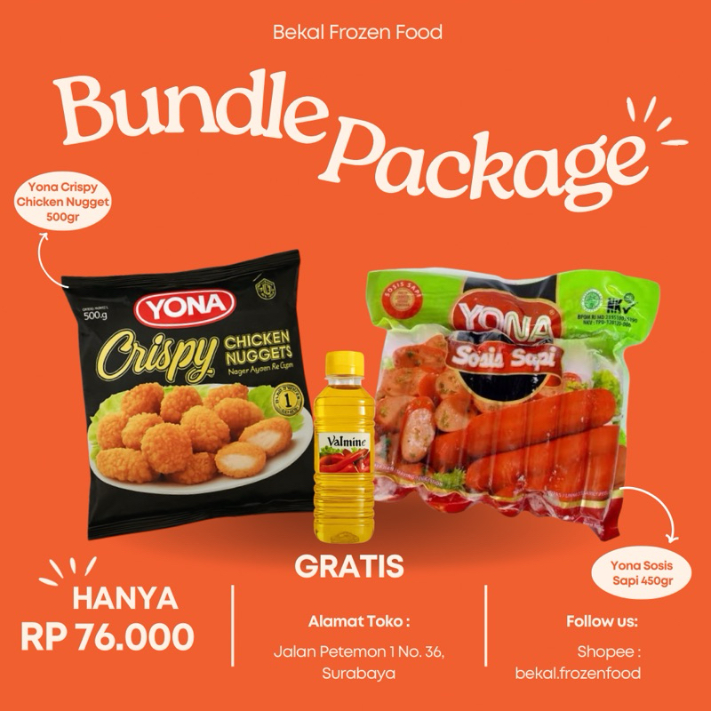 

Paket Yona Crispy Nugget 500gr dan Yona Sosis Sapi 450gr