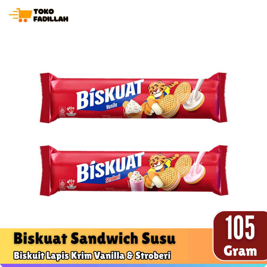 

Biskuat Sandwich Vanilla & Stroberi 105 gr - Biskuit Lapis Krim Susu