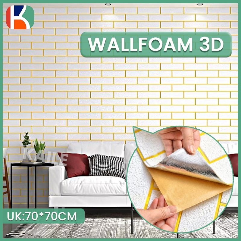 Wallpaper Dinding Garis emas Ukuran Besar 3D Foam Bata Classic Walpaper Sticker 70cmx70cmx5mm