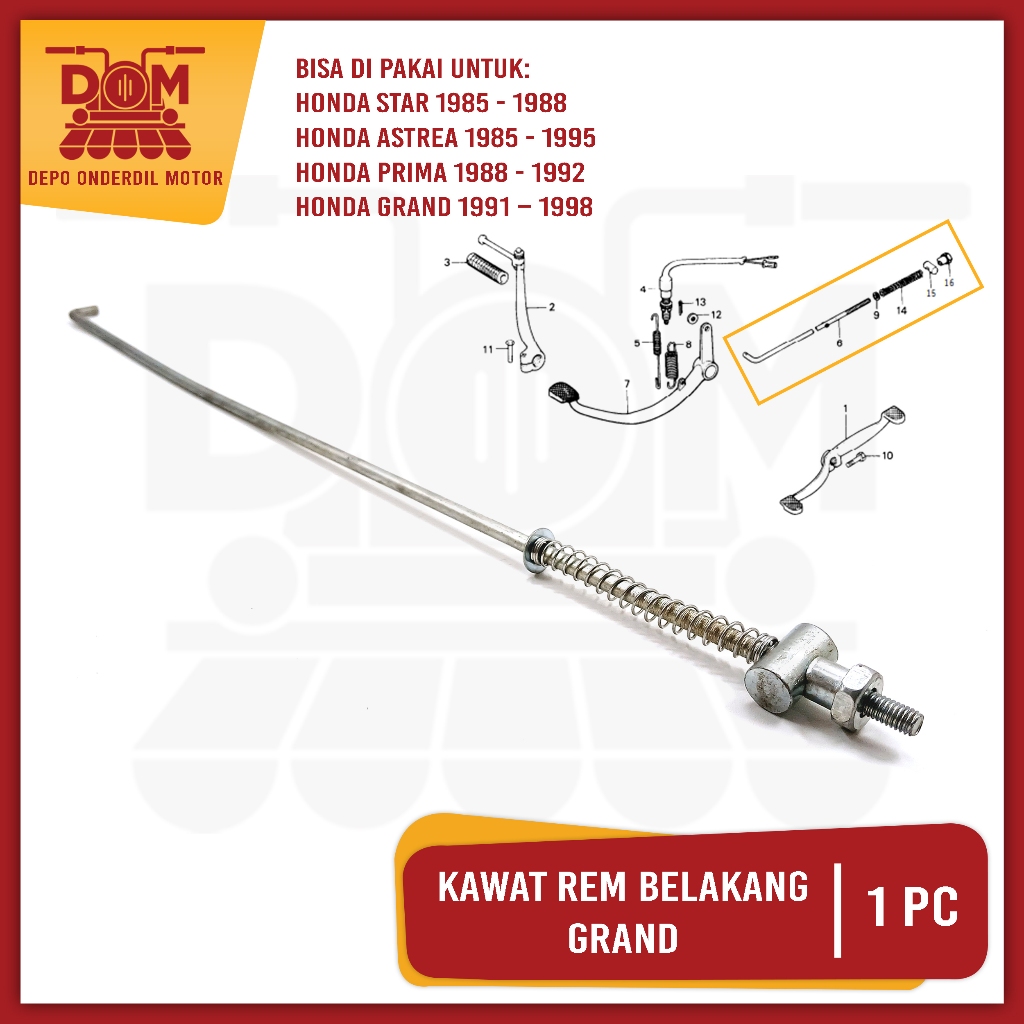 Kawat Rem Belakang Grand (PSP) Tiang Lidi Pedal Stik Rem Rim Brake Mur Astrea Prima Legenda Star