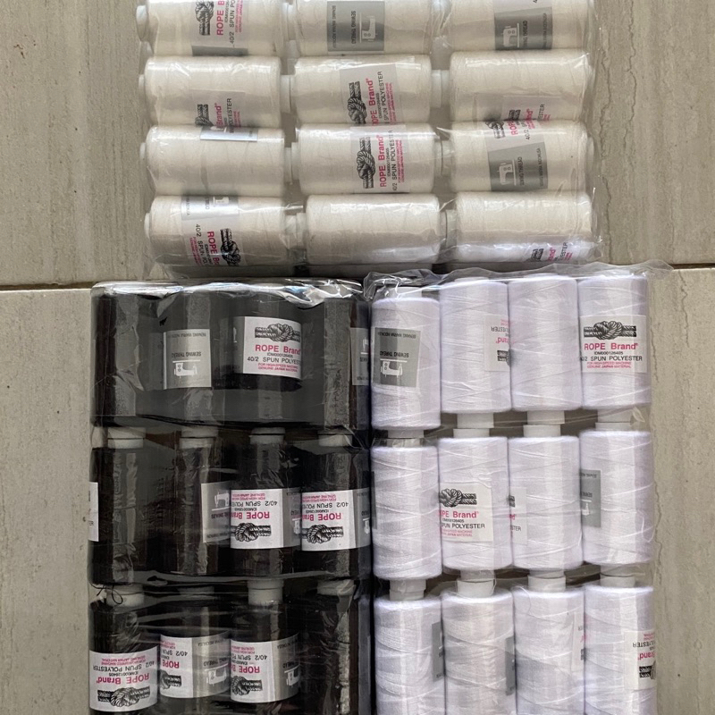 Benang Jahit Hitam Putih Natural Rope Brand Cap Tambang 500 yard Isi 12 pcs