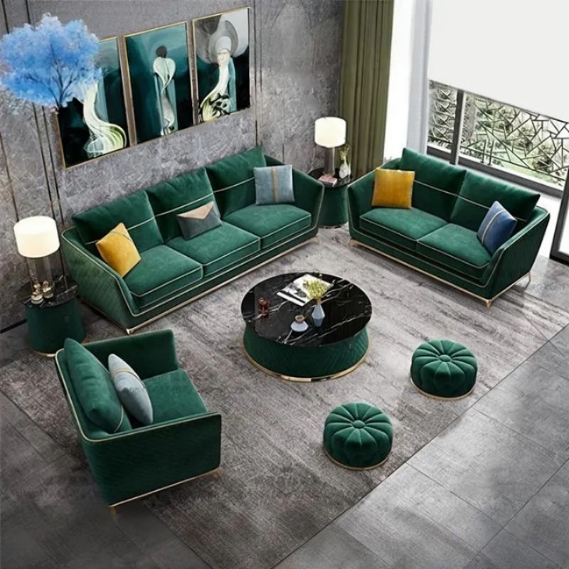 sofa kain premium lembut nyaman dan elegant sofa ruang keluarga mewah model 3+2+1 dudukan