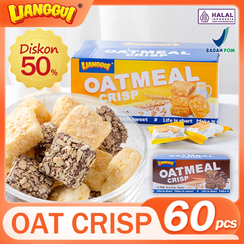 

60p Lianggui Oatmeal Crisp HALAL Original Coklat Cemilan Sehat Renyah Snack Diet untuk Kantor Travel
