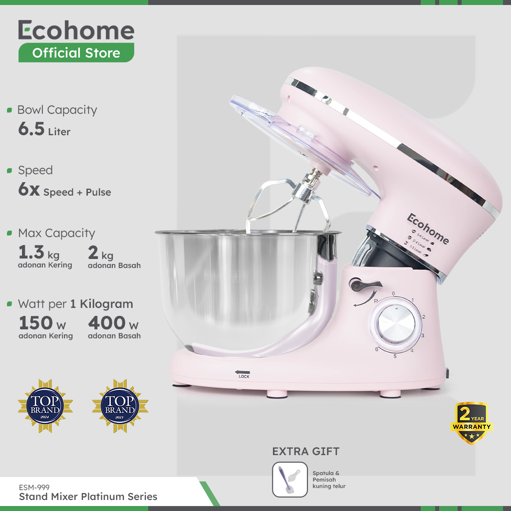 ECOHOME Stand Mixer Platinum Series ESM999 Premium Stand Mixer Heavy Duty 6.5L Capacity