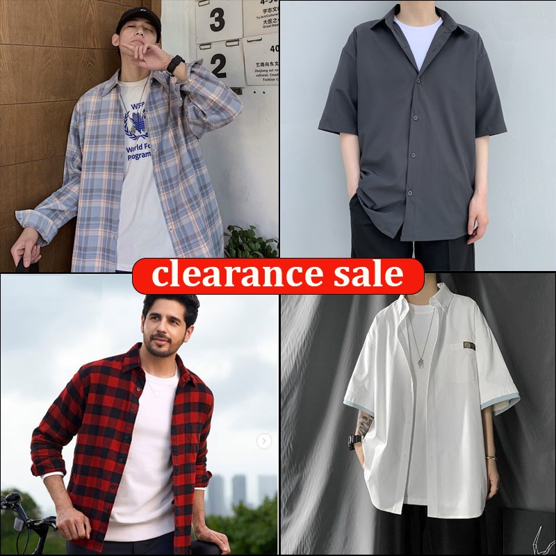 clearance sale Kemeja Pria Korean Style Lengan Pendek Longgar Shirt Polos  Pria atasan kemeja oversi