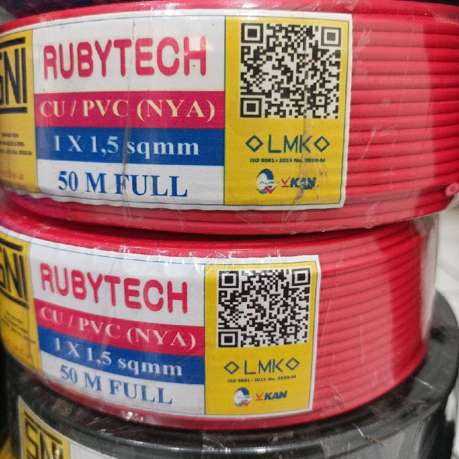 Kabel NYA 1.5mm rubytech 50m merah biru hitam kuning