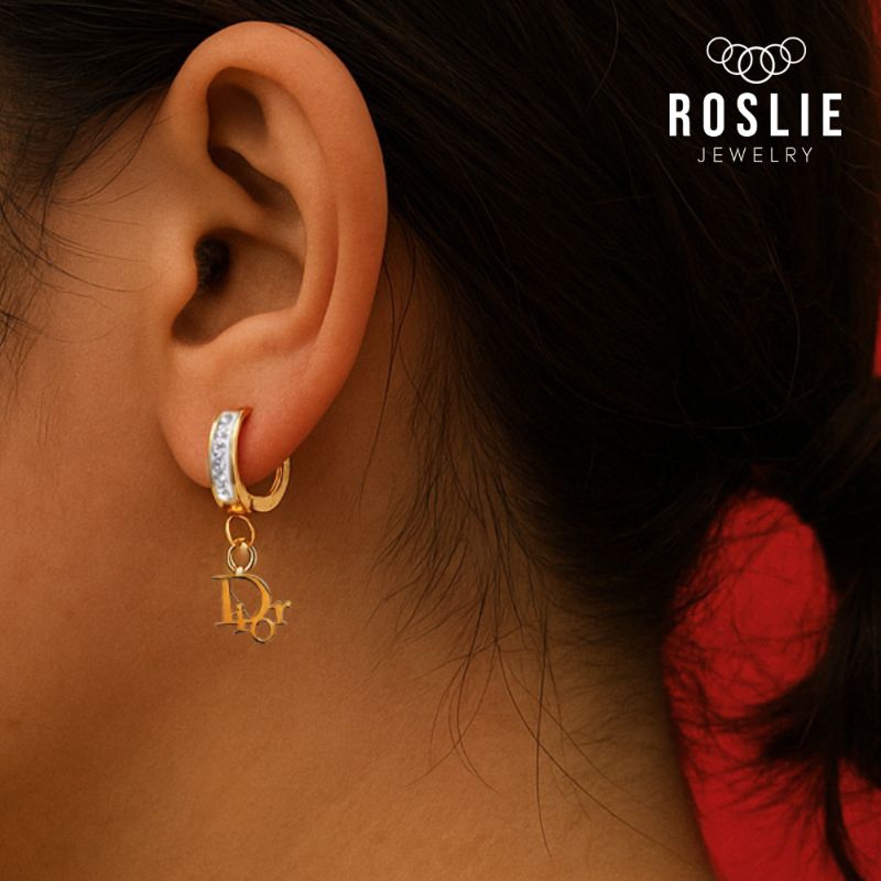 Anting Jepit Motif DiorE Roda Permata Titanium Anti Karat - Roslie Jewelry