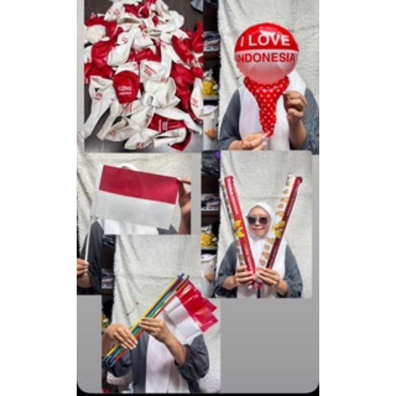 Balon Foil, Balon Foil Tepuk Supporter, Bendera Kain Merah Putih, Pluit Bendera Merah Putih, Balon L