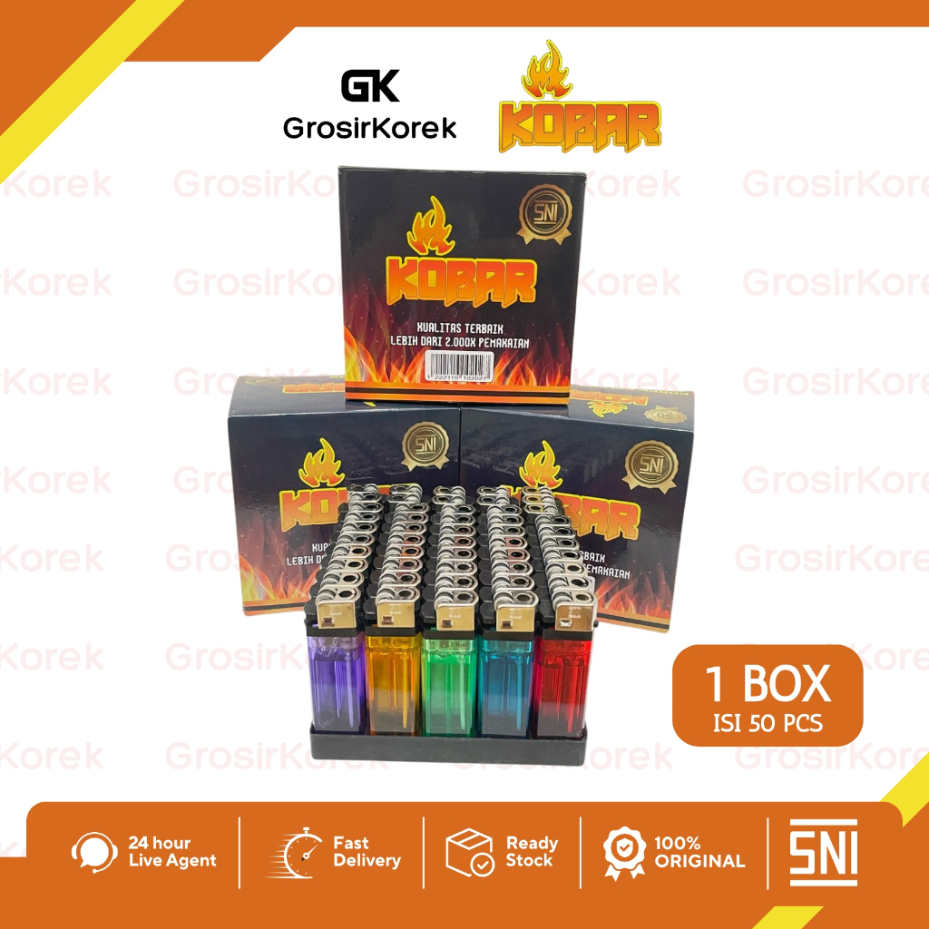 [PROMO KOREK KOBAR] Korek Api Gas KOBAR - 1 BOX Isi 50pcs - Paket Korek Murah -  Korek 100% Lighter 