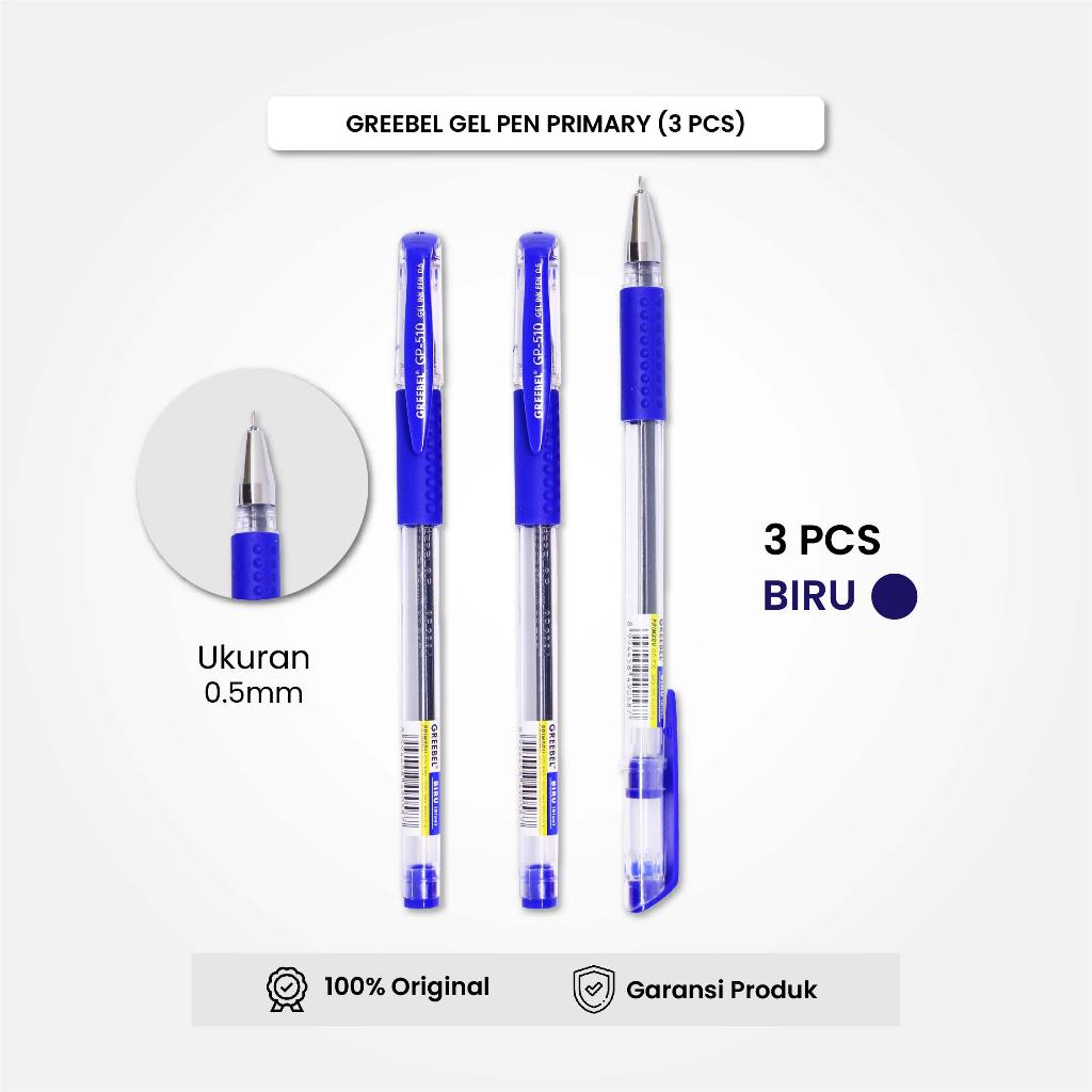 

GREEBEL Gel Pen Pulpen Pena GP-510 Primary Biru 0.5 (3PCS/SET) / Pulpen Gel Murah Grosir