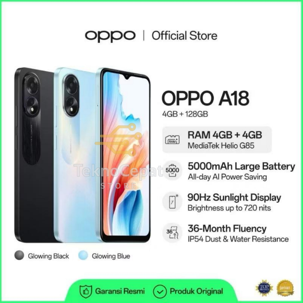[PROMO] OPPO A18 RAM 6G/128GB | Baterai 5000mAh | Layar 6.56” HD+ | Bonus Softcase