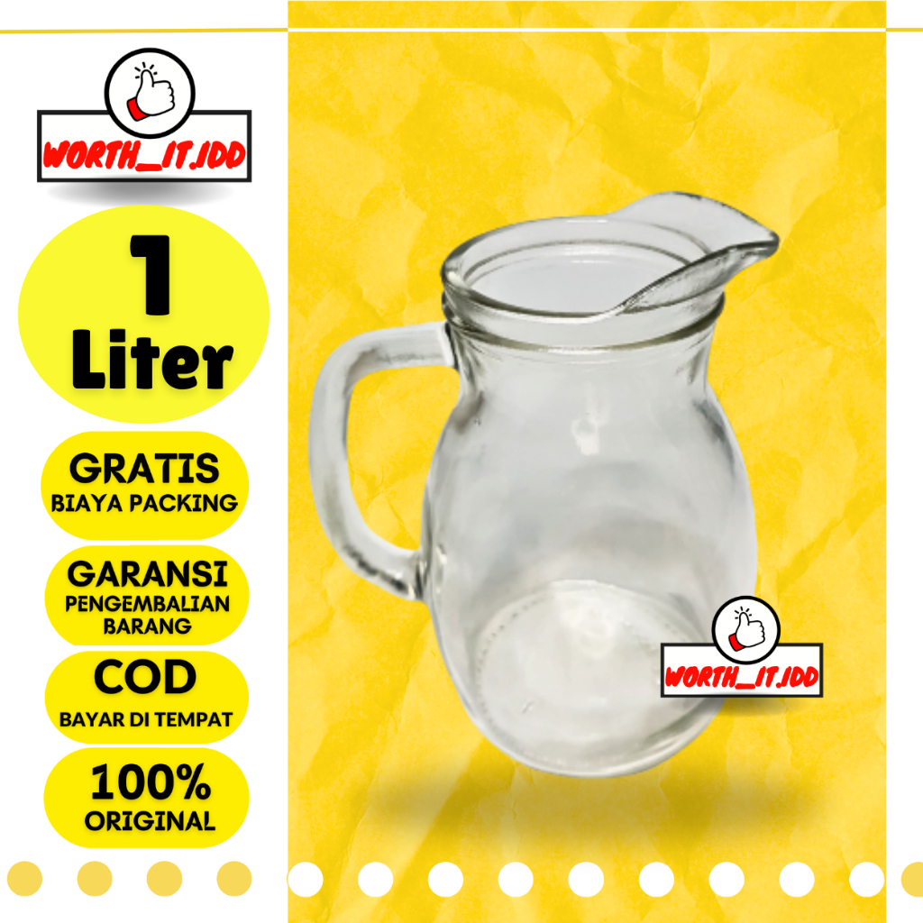 PITCHER GELAS  BULAT Teko Beling Kaca 1 L JAR TEKO MINUMAN ELEGAN UNTUK ES BUAH TEH,KOPI JUS DESAIN 