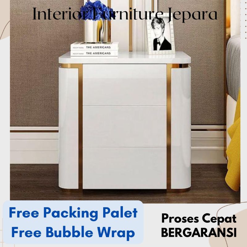 PROMO Nakas Kabinet Ruangan Mewah Modern Terbaru. PREMIUM Full Lapis HPL Glossy Tebal + List Gold St