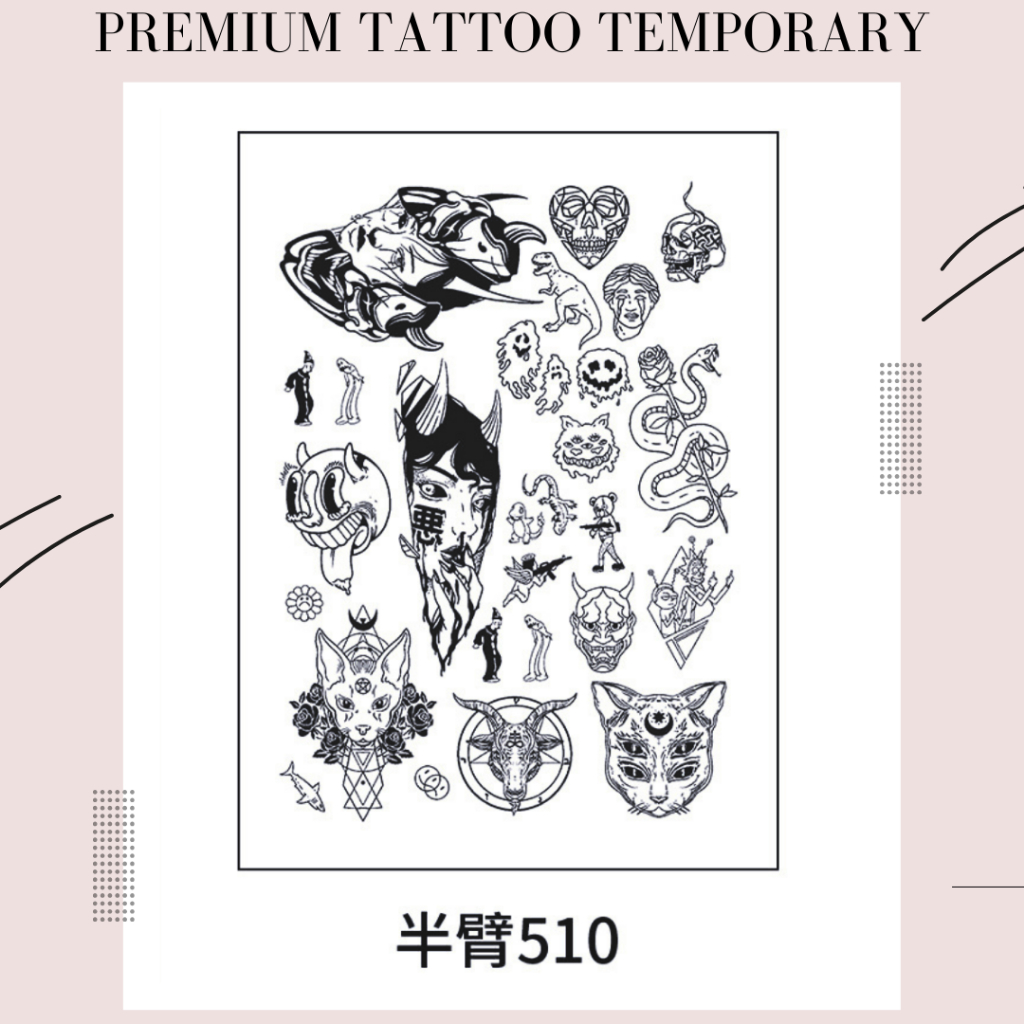 PREMIUM KT-510 Tato temporer tahan lama motif skena minimalis aesthetic semi permanen frruit ink tat