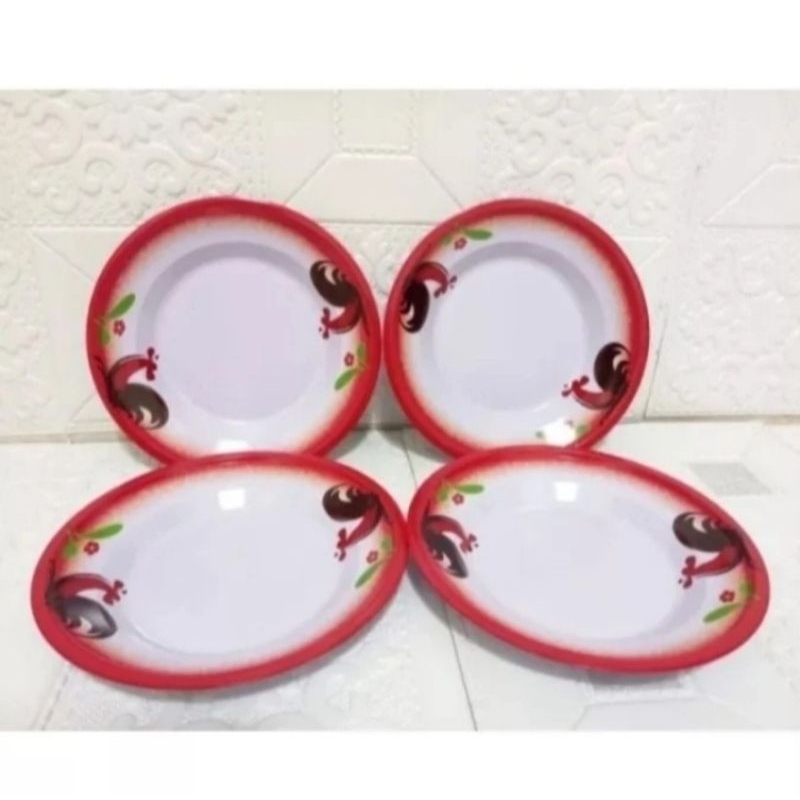 Piring Jadul Enamel Seng Vintage Motif Ayam Jago 22cm