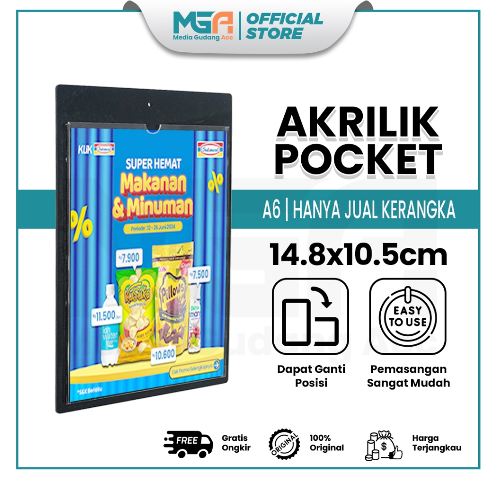 

Akrilik Pocket A6 2mm Hitam / Tempat Poster Tempel Dinding Akrilik - Sign Holder untuk Display Poster Marketing dan Promosi