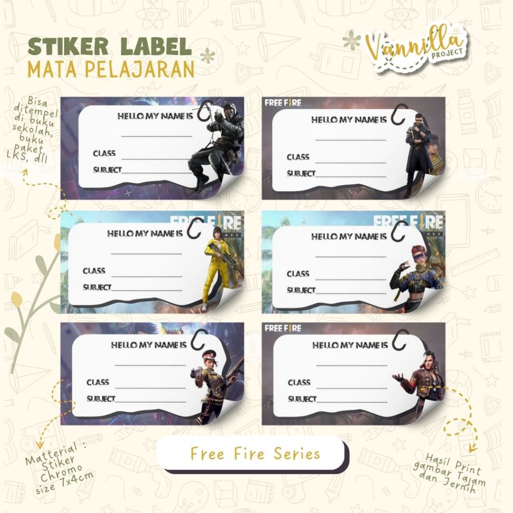 

40 PCS STIKER MATA PELAJARAN FREE FIRE STIKER LABEL NAMA SEKOLAH