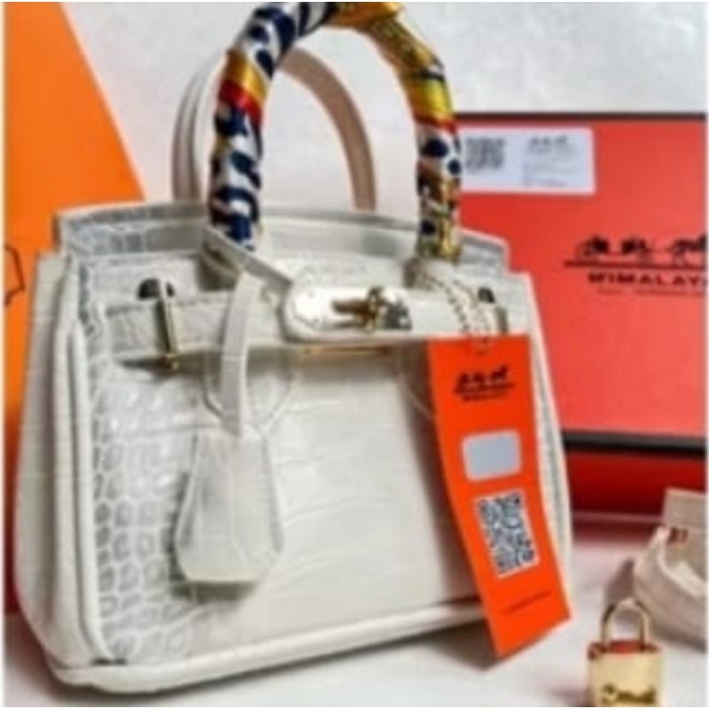 Tas selempang wanita Birgin mini croco putih list abu Original Himalaya