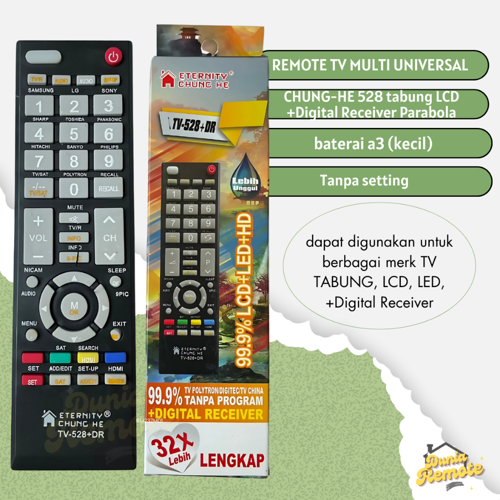 Remot Remote TV MULTI Tabung LCD LED +DIGITAL RECEIVER UNIVERSAL Chunghe 528+