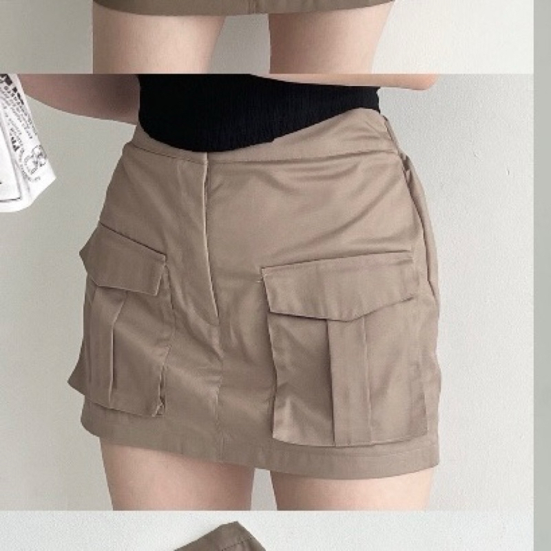 Rok pendek katun warna coklat milo