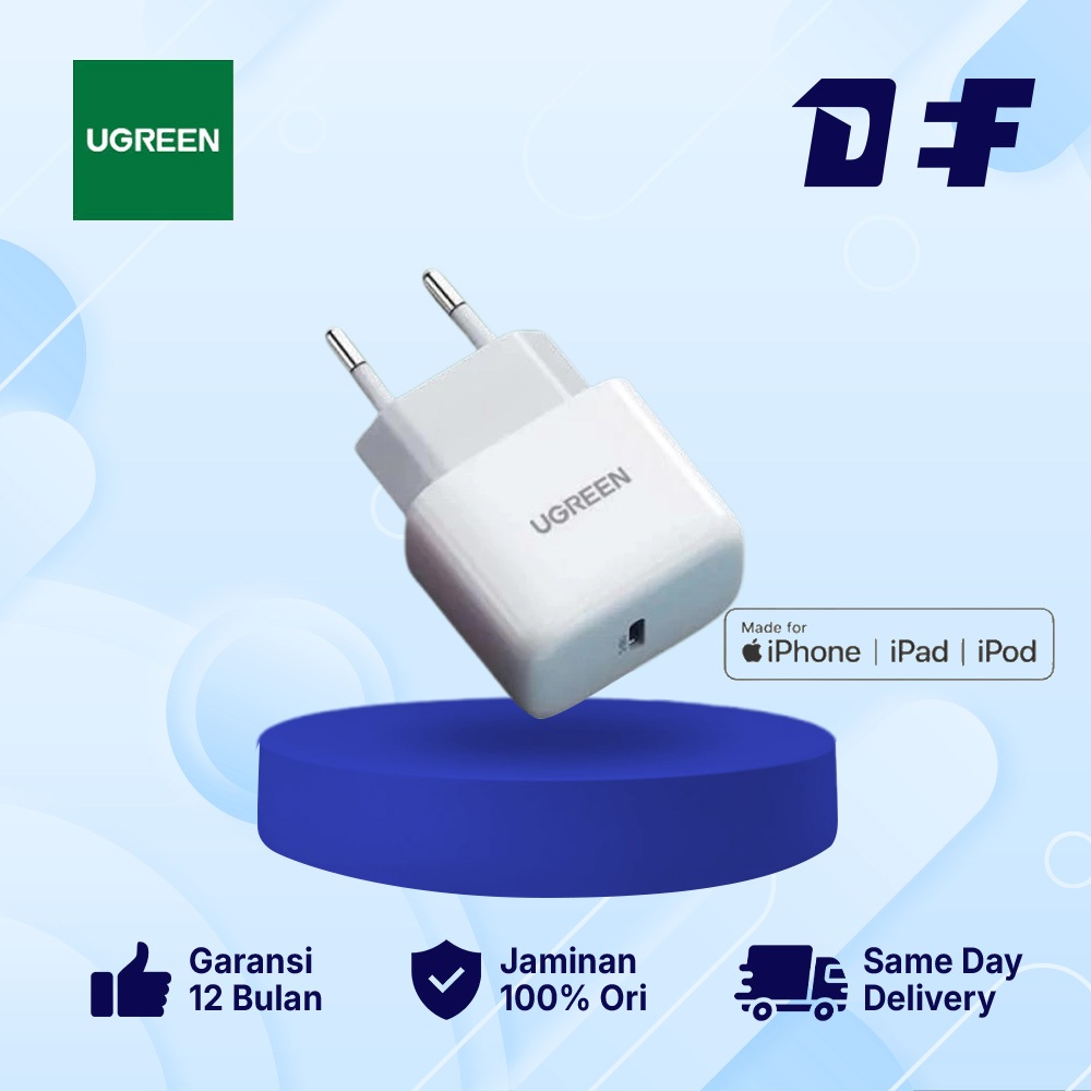 Kepala Charger Ugreen Mini PD 20w + Kabel USB Type C To Lightning iPhone 11 12 13 - 10220