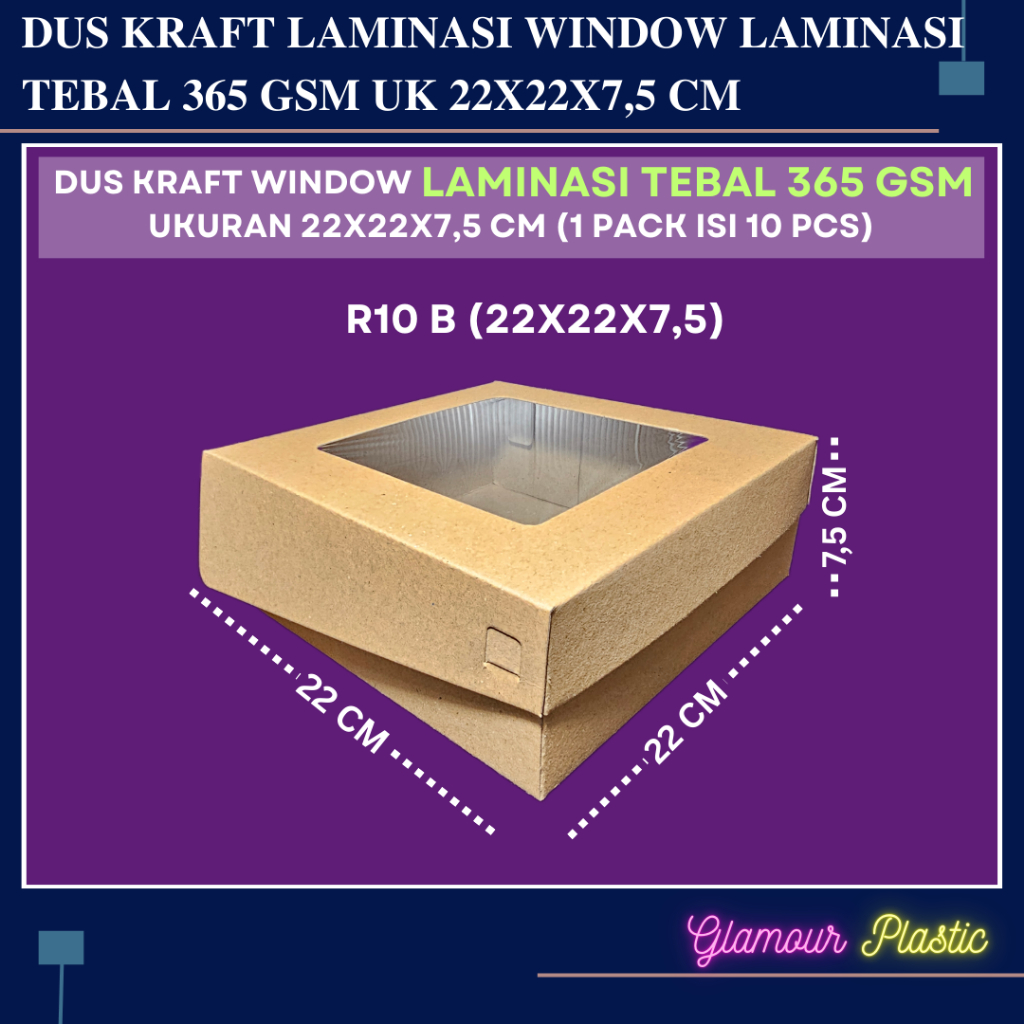 

Dus Kotak Nasi Window Laminasi TEBAL 365 GSM Ukuran 22X22X7,5 CM (1 pack isi 10 pcs)/box hampers/kotak nasi/e flute/dus hampers