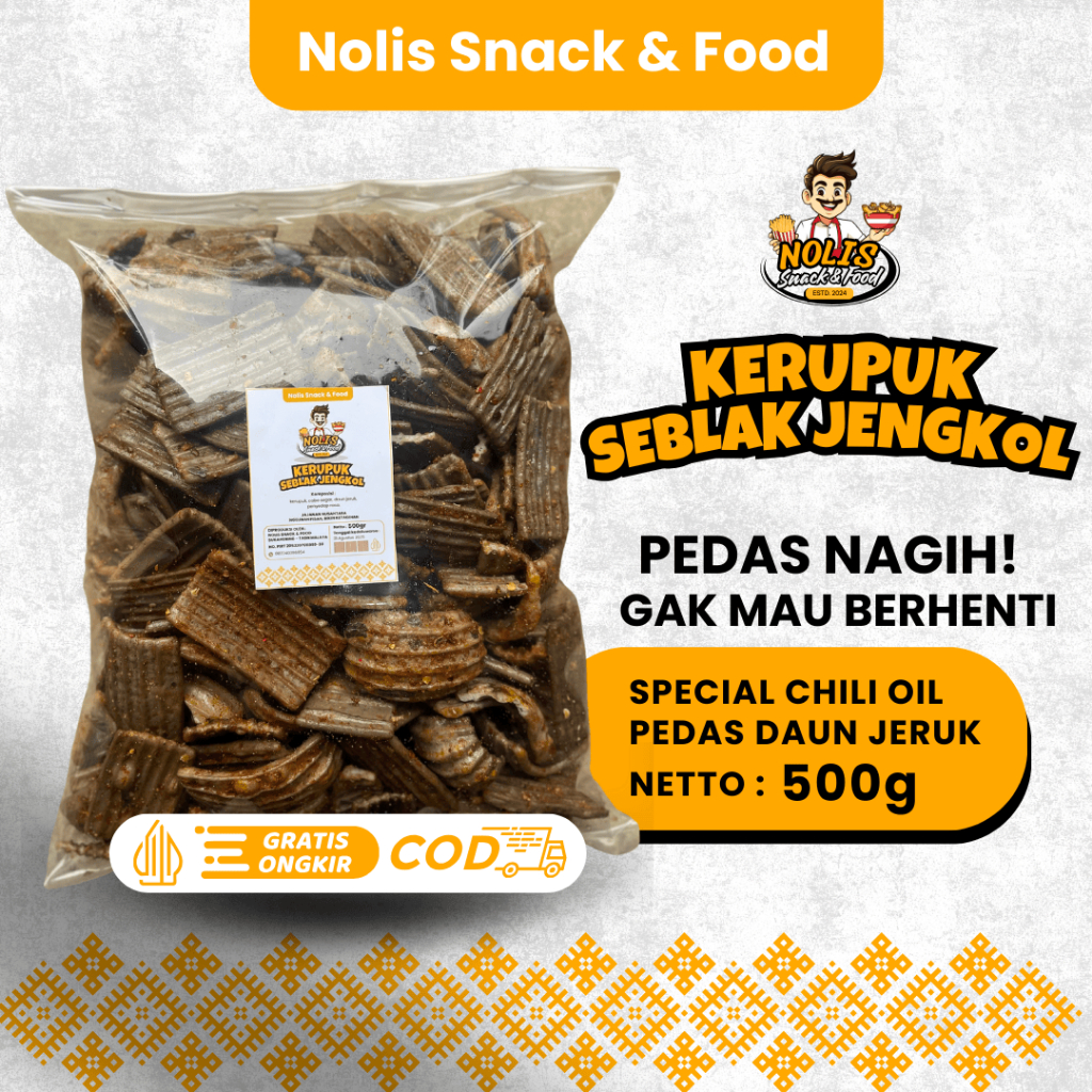 

Kerupuk Seblak Jengkol Special Pedas Chili Oil (500gr)Pedas Daun Jeruk Seblak Asbes // Kerupuk Sisir