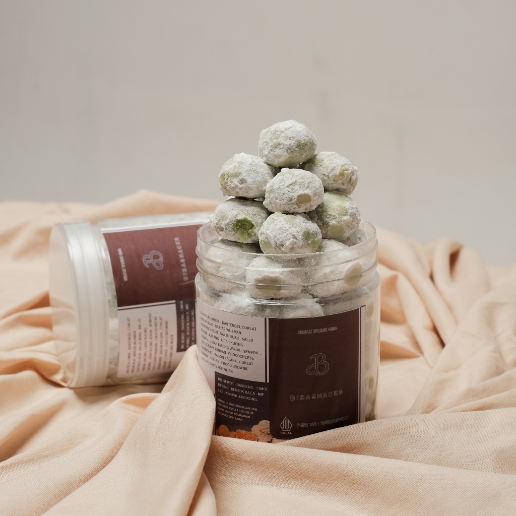 

NOB Kue Putri Salju Pandan Enak Lembut Bibasnacks ( Gratis kue semprit / sagu kemasan Pouch )
