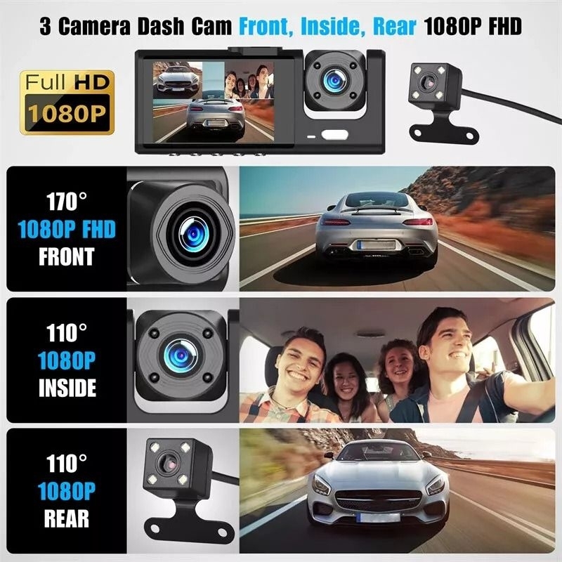 WiFi Car DVR DashCam Camera Mobil 3 in 1 REAR FRONT & CABIN Full HD 1080P with Motion Sensor Gerak