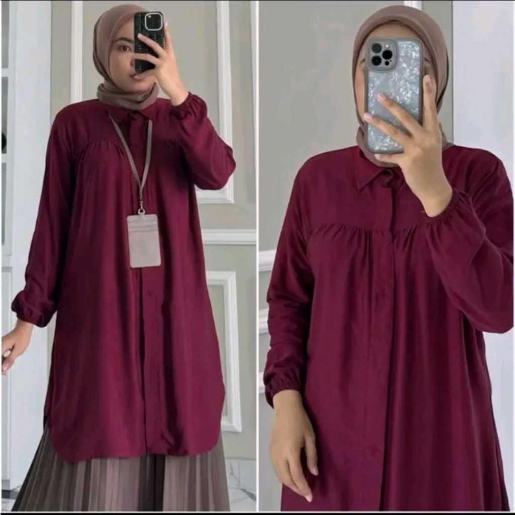 [ Rayon Twill ] Vanesa Tunik | Atasan Tunik Muslim Wanita Rayon Twill Variasi Kerut Depan Dan Belaka