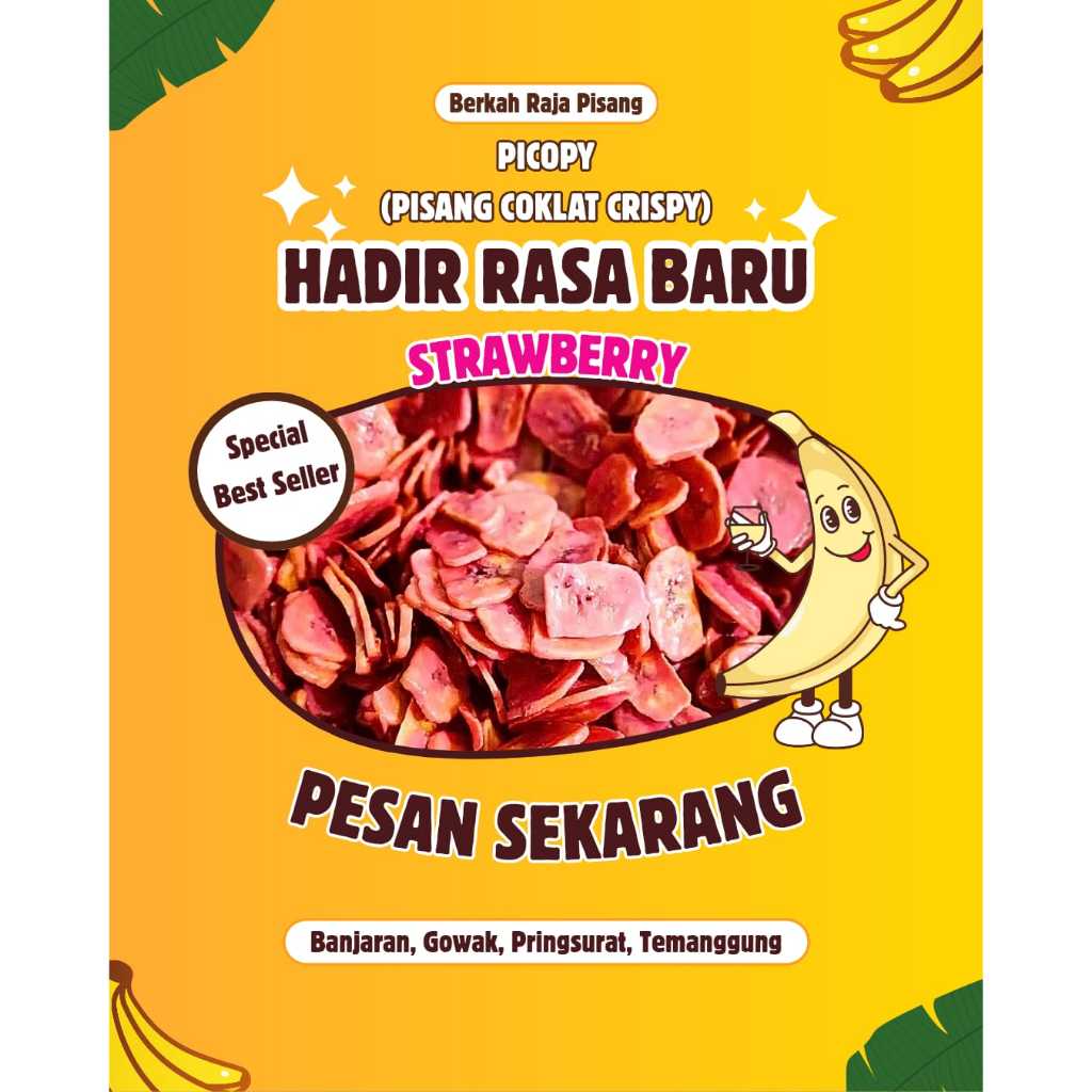 

Keripik Pisang Coklat Rasa Strawberry 200gr|| Picopy (Pisang Coklat Crispy) || Pisang Coklat Premium Snack Food