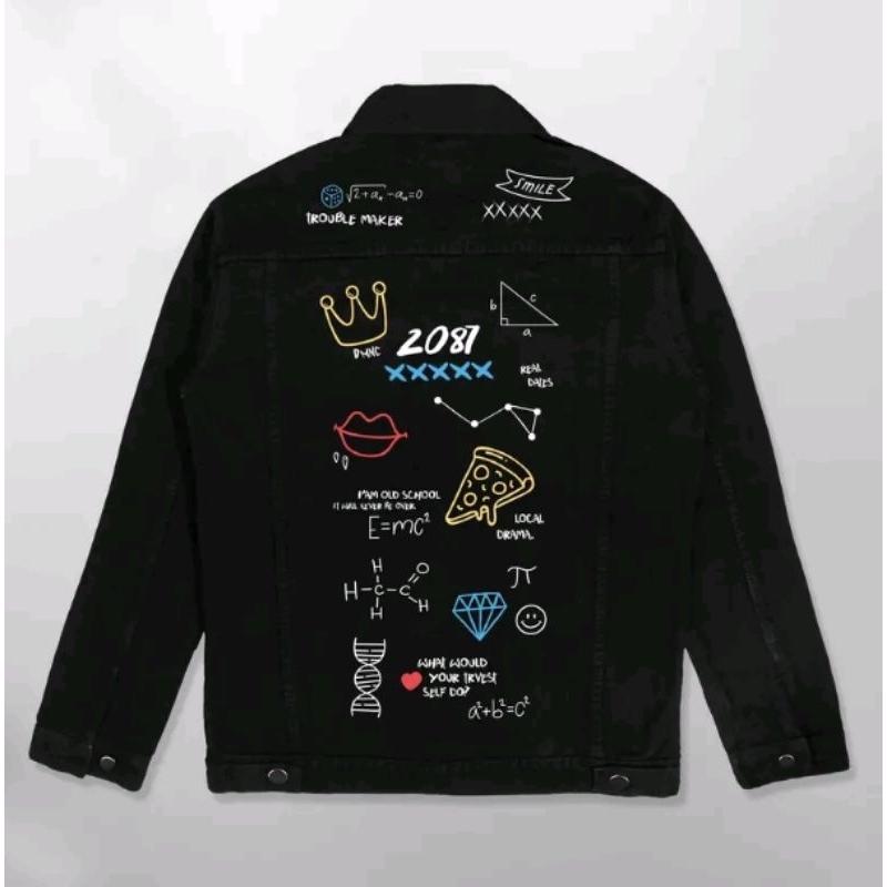 Jaket Jeans Hitam Print Jacket Denim Printing Pria Wanita