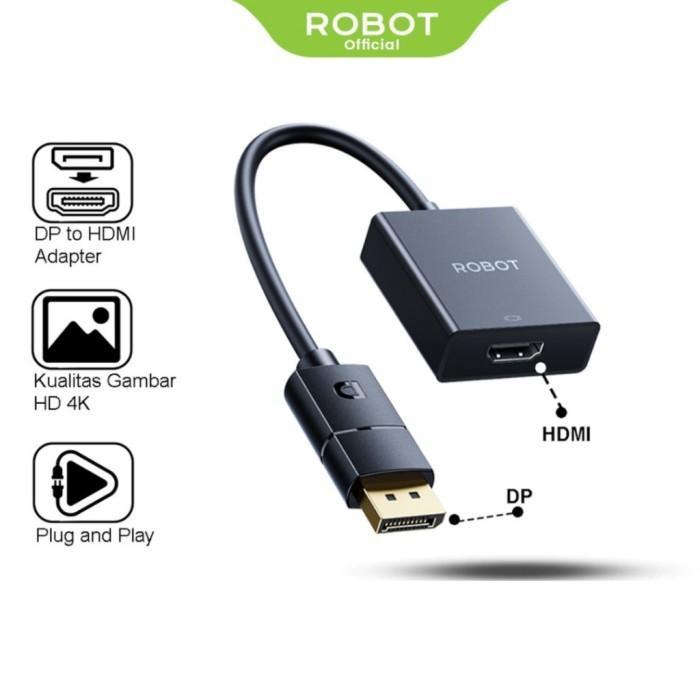 Robot RHV50 Konverter DP to HDMI Adapter Converter Display Port Plug & Play Kabel PC ke Monitor / La